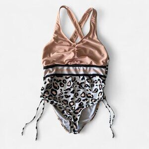 BFUSTYLE Girls One Piece Swimsuit Leopard Print Ruched Blush Pink - Size 13T